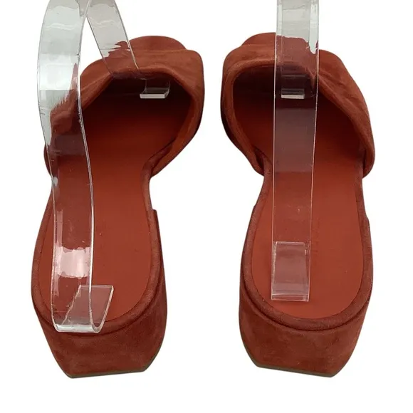 NWOT Vince Rachelle Suede Slide Heeled Peep Toe Sandals Orange