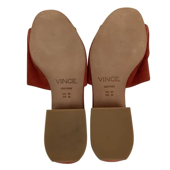 NWOT Vince Rachelle Suede Slide Heeled Peep Toe Sandals Orange