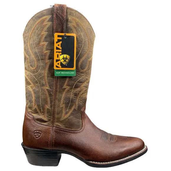 NWT Ariat Mens Heritage 4LR Brown Leather Cowboy Boot Size US 10 D