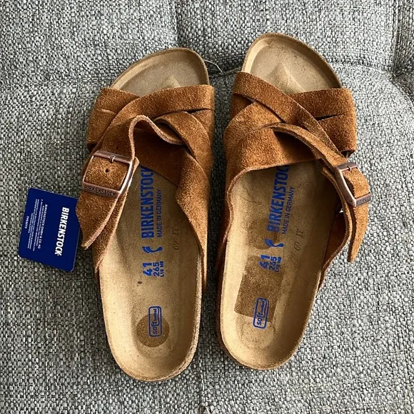NWT Birkenstock Lugano Sandals Leather Soft Footbed color Mink sizes 37 &amp; 41