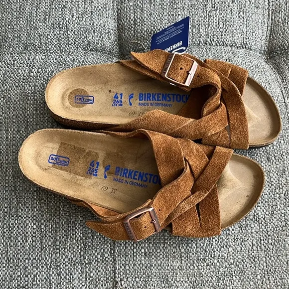 NWT Birkenstock Lugano Sandals Leather Soft Footbed color Mink sizes 37 &amp; 41