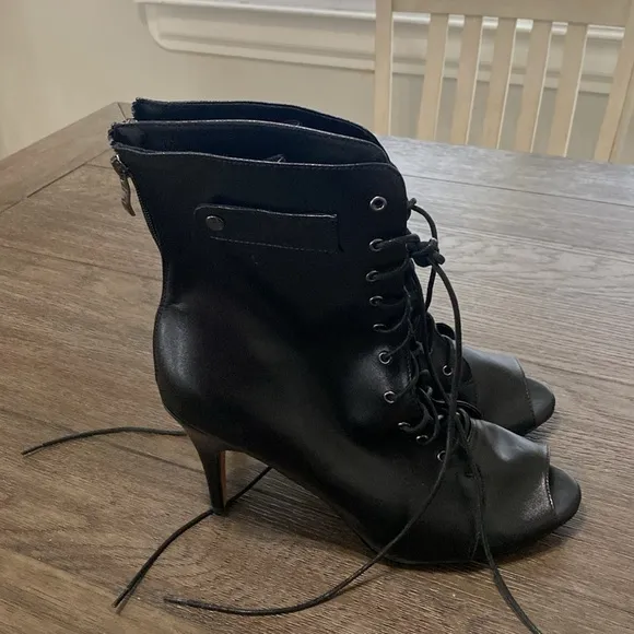 NWT BURJU Moment  Open Toe Lace Up Tongue Ankle Boots | Black | Size 13