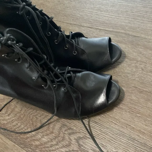 NWT BURJU Moment  Open Toe Lace Up Tongue Ankle Boots | Black | Size 13