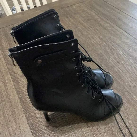NWT BURJU Moment  Open Toe Lace Up Tongue Ankle Boots | Black | Size 13