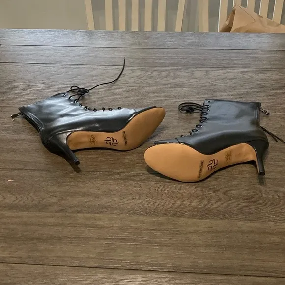NWT BURJU Moment  Open Toe Lace Up Tongue Ankle Boots | Black | Size 13