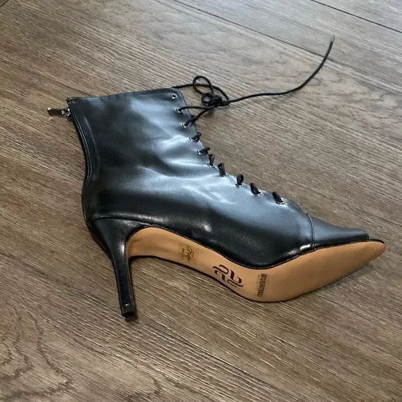 NWT BURJU Moment  Open Toe Lace Up Tongue Ankle Boots | Black | Size 13