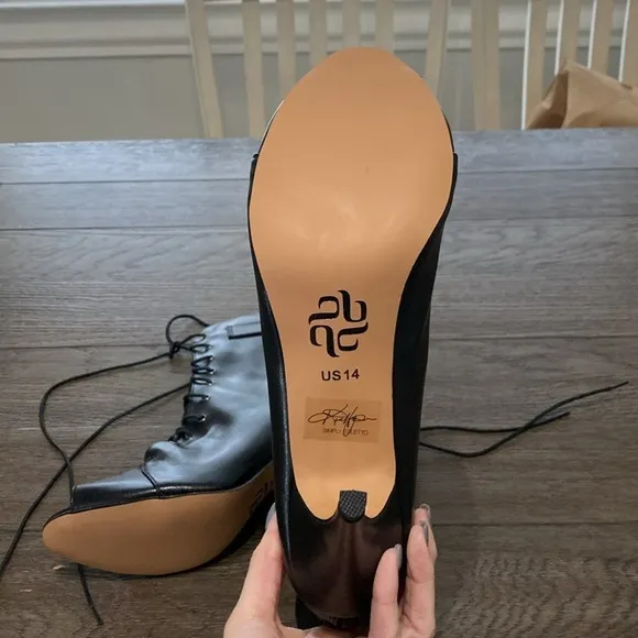 NWT BURJU Moment  Open Toe Lace Up Tongue Ankle Boots | Black | Size 13