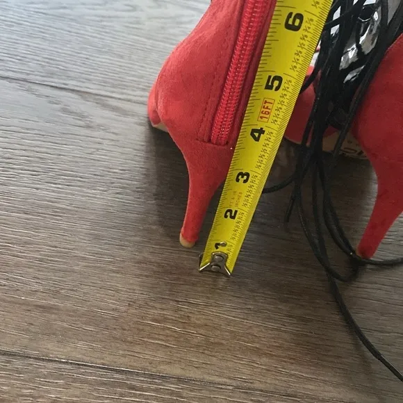 NWT BURJU Ryann Lace Up Open Toe Strappy Ankle Boots | red/black 10.5
