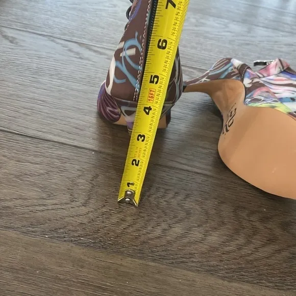 NWT BURJU Sofiya graphic multi color Open Toe Lace Up Ankle Boots | 6 1/2