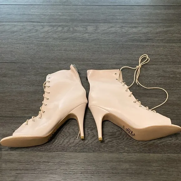 NWT BURJU Sofiya Nude Open Toe Lace Up Ankle Boots | Size 12