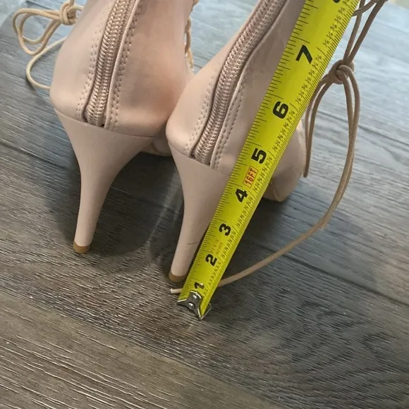 NWT BURJU Sofiya Nude Open Toe Lace Up Ankle Boots | Size 12