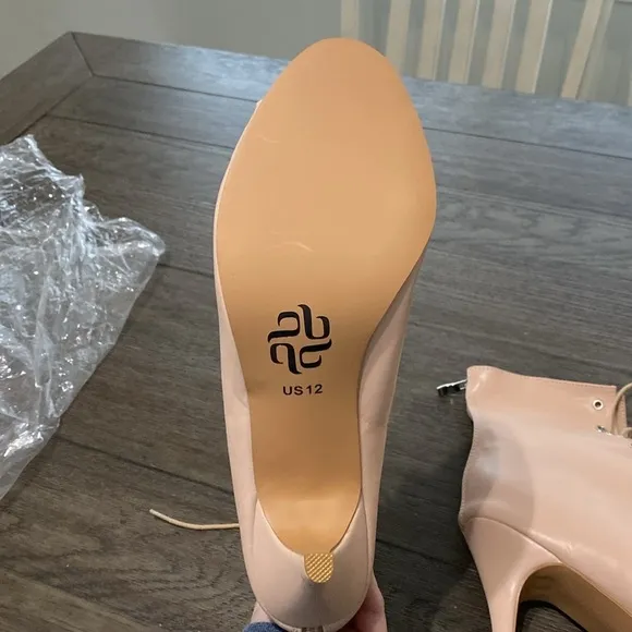 NWT BURJU Sofiya Nude Open Toe Lace Up Ankle Boots | Size 12