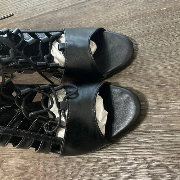 NWT BURJU Tiyah Open Toe Strappy Lace Up Heeled Sandals | Size 11