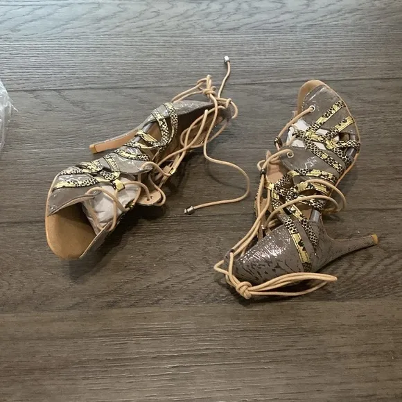 NWT BURJU Vaneno Open Toe Lace Up Stiletto Heeled Sandals | Size 10.5