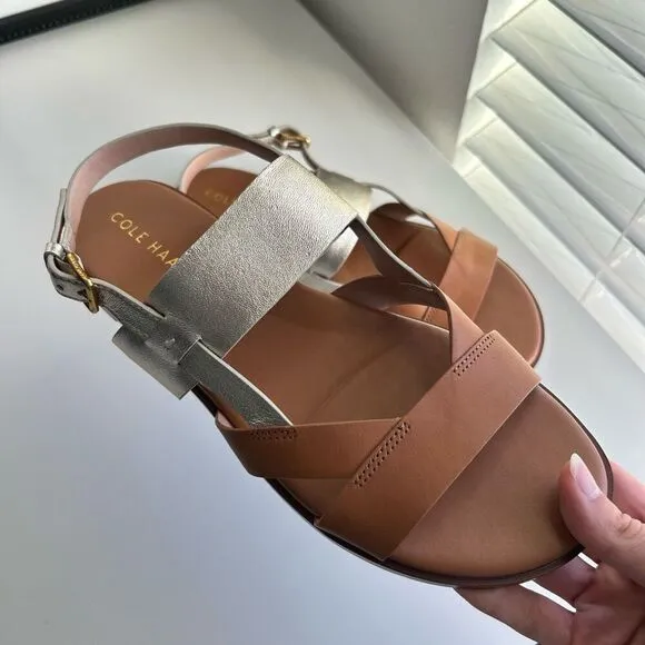 NWT COLE HAAN Flynn Leather Slingback Sandals Beige Nude Gold