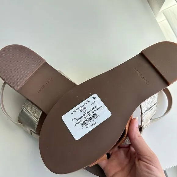 NWT COLE HAAN Flynn Leather Slingback Sandals Beige Nude Gold