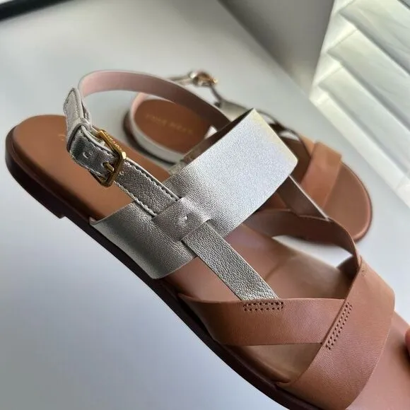 NWT COLE HAAN Flynn Leather Slingback Sandals Beige Nude Gold