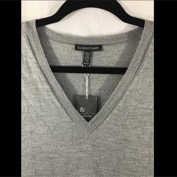 NWT Eileen Fisher V-Neck Merino Wool‎ Dress in Moon Grey [SZ XS ]