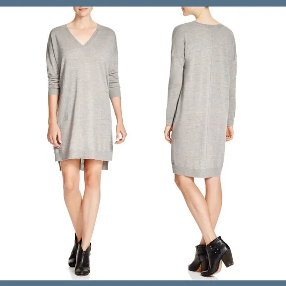NWT Eileen Fisher V-Neck Merino Wool‎ Dress in Moon Grey [SZ XS ]
