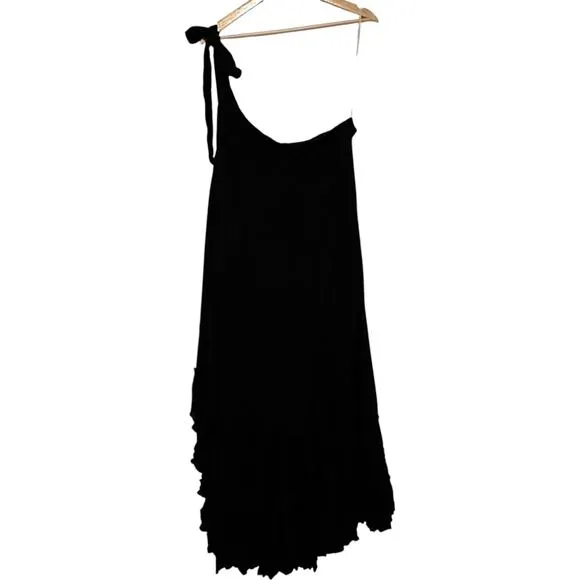 NWT Free People Black Martini Kaftan One Shoulder Maxi Dress (S)