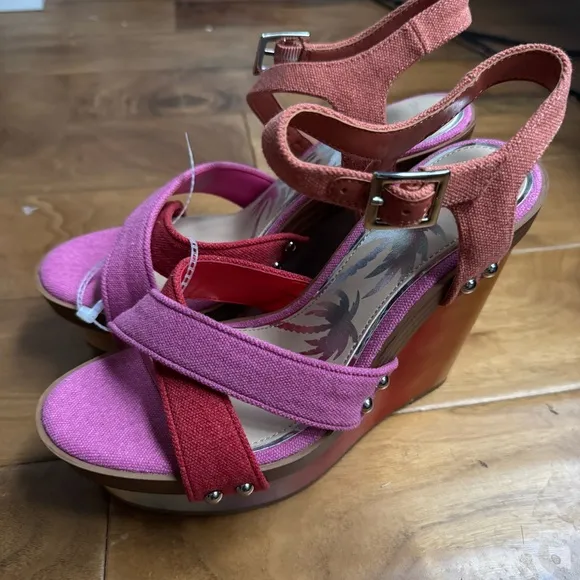 NWT Gianni Bini x DANNIJO Jo Ombre Rainbow Platform Wedge Sandals Sz 8,5