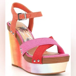 NWT Gianni Bini x DANNIJO Jo Ombre Rainbow Platform Wedge Sandals Sz 8,5
