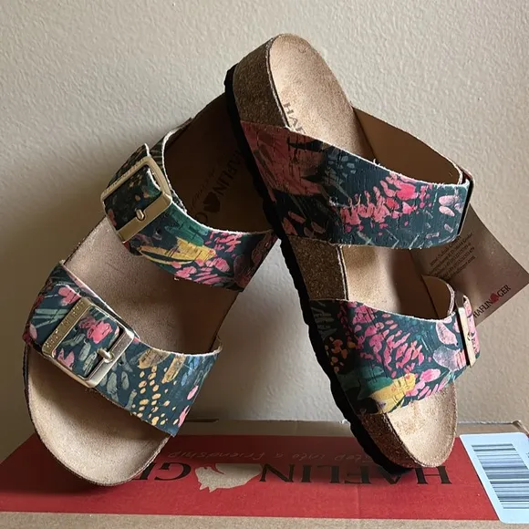 NWT HAFLINGER Black Multi Andrea 2 Band Sandals, Size 6 (36),White Lotus Vibes:)