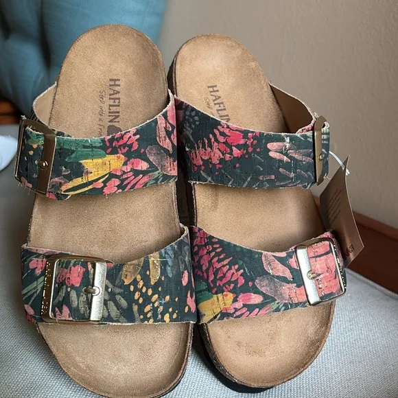 NWT HAFLINGER Black Multi Andrea 2 Band Sandals, Size 6 (36),White Lotus Vibes:)