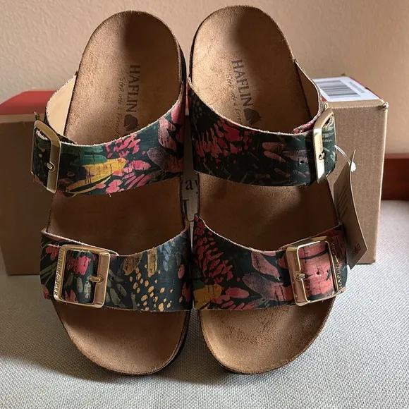 NWT HAFLINGER Black Multi Andrea 2 Band Sandals, Size 6 (36),White Lotus Vibes:)