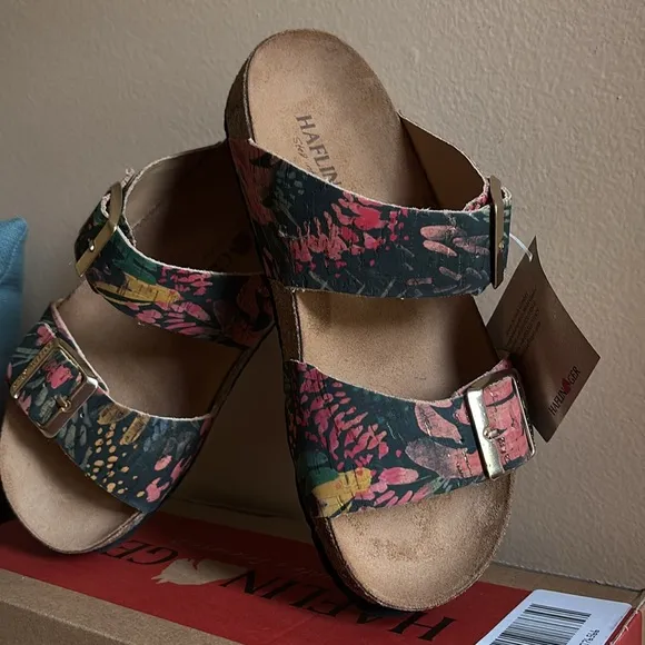 NWT HAFLINGER Black Multi Andrea 2 Band Sandals, Size 6 (36),White Lotus Vibes:)