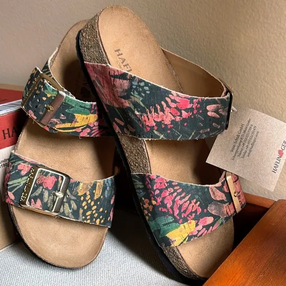 NWT HAFLINGER Black Multi Andrea 2 Band Sandals, Size 6 (36),White Lotus Vibes:)