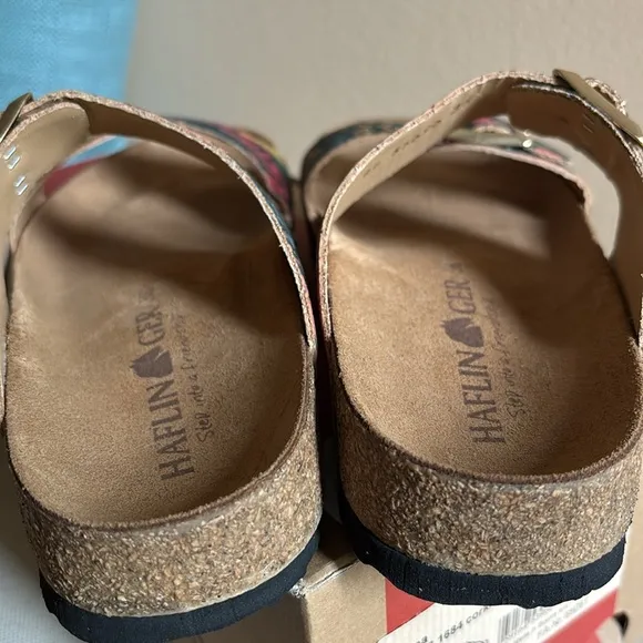 NWT HAFLINGER Black Multi Andrea 2 Band Sandals, Size 6 (36),White Lotus Vibes:)