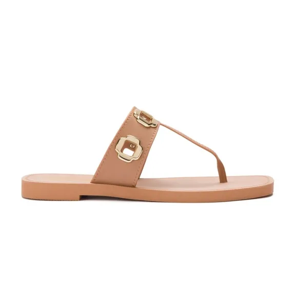 NWT Larroude Womens Milan S Sandals in Tan PVC Size 6/7 Flip Flops Thong Sandal