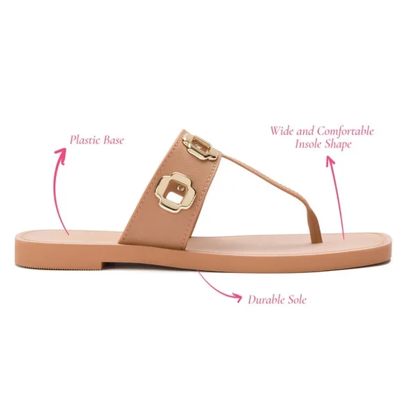 NWT Larroude Womens Milan S Sandals in Tan PVC Size 6/7 Flip Flops Thong Sandal