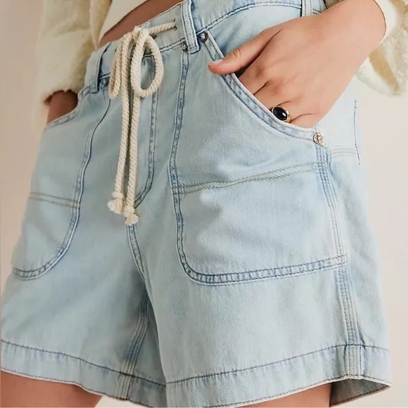 NWT We The Free Second Chances Pull On Shorts Drawstring Blue Free People