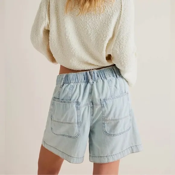 NWT We The Free Second Chances Pull On Shorts Drawstring Blue Free People