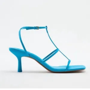 NWT. Zara Blue Strappy Mid-Height Heeled Sandals. Size 9.
