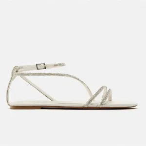 NWT. Zara Flat Slider Sandals with Rhinestone Straps. Size 7,5.