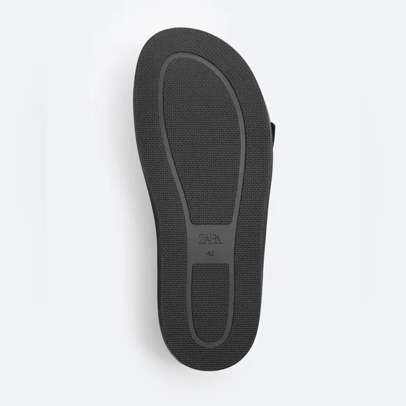 NWT. Zara Man Black Two Straps Buckle Slide Sandals. Size 12(EUR 45).