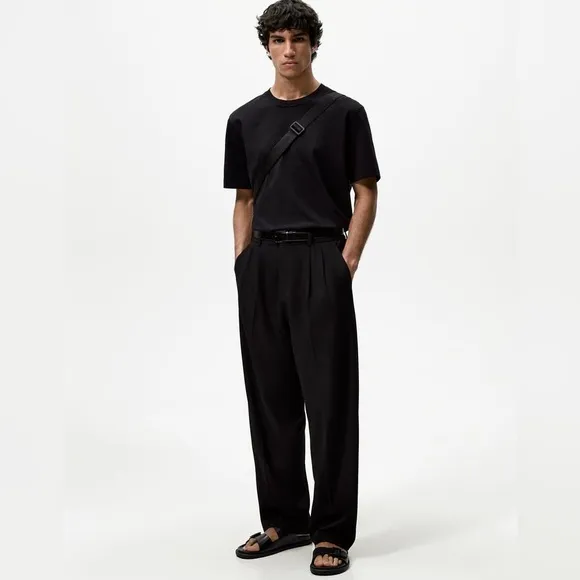 NWT. Zara Man Black Two Straps Buckle Slide Sandals. Size 12(EUR 45).