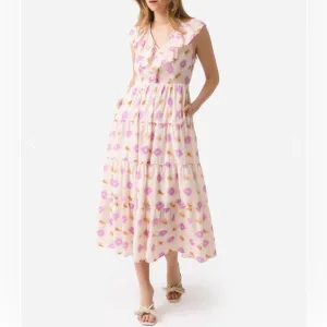 NWT✨XÍRENA Abstract Print Tiered Cotton Dress LILAC IKAT Sz Medium