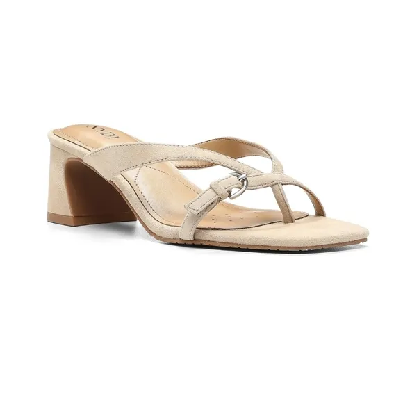 NYDJ Glam Block Heel Sandals In Kid Suede Size 7, Sand NIB