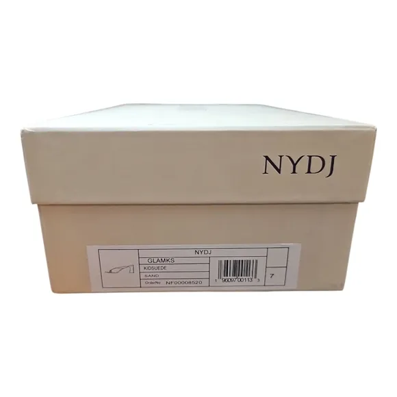 NYDJ Glam Block Heel Sandals In Kid Suede Size 7, Sand NIB