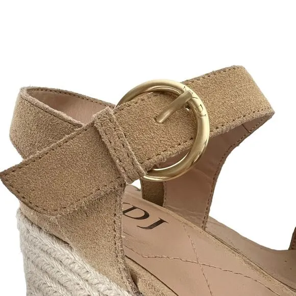 NYDJ Houston Platform Suede Open Toe Espadrille Sandals Rosette Neutral Size 9.5