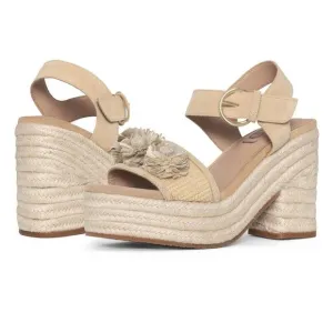 NYDJ Houston Platform Suede Open Toe Espadrille Sandals Rosette Neutral Size 9.5