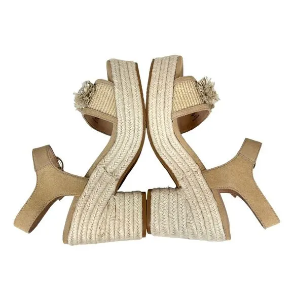 NYDJ Houston Platform Suede Open Toe Espadrille Sandals Rosette Neutral Size 9.5