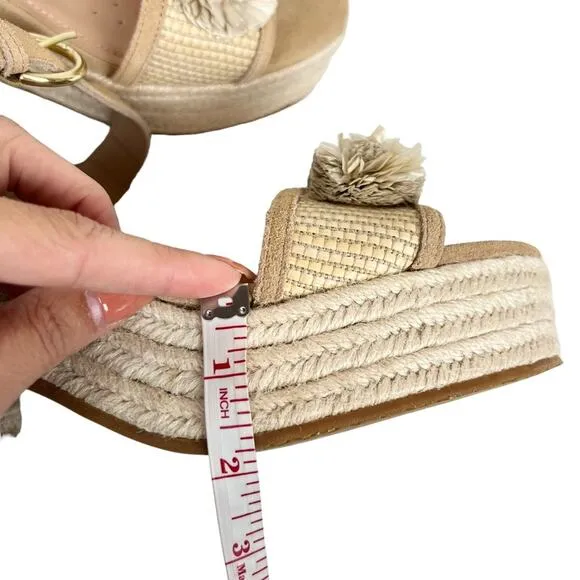 NYDJ Houston Platform Suede Open Toe Espadrille Sandals Rosette Neutral Size 9.5