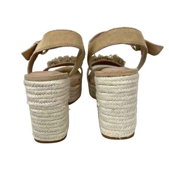 NYDJ Houston Platform Suede Open Toe Espadrille Sandals Rosette Neutral Size 9.5