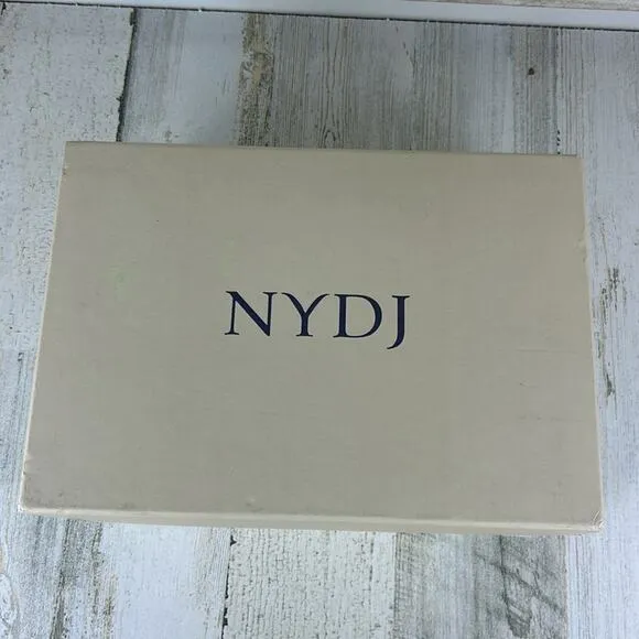 NYDJ womens 8 1/2 Rysa Black Canvas Platform Wedge Sandals with Gray/White Sole