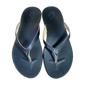 OluKai Black Sandals Flipflops with Leather Straps and Contoured Footbed
